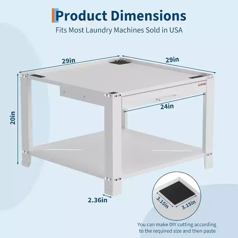 Support pour lave-linge/sèche-linge en alliage d'acier argenté avec étagère coulissante, 74 cm, anti-vibration