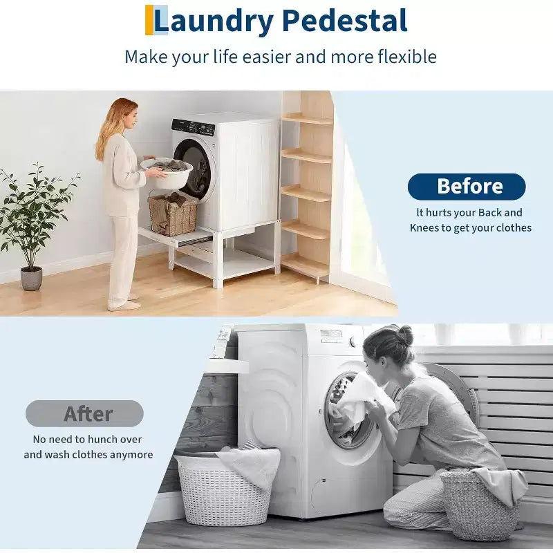 Support pour lave-linge/sèche-linge en alliage d'acier argenté avec étagère coulissante, 74 cm, anti-vibration