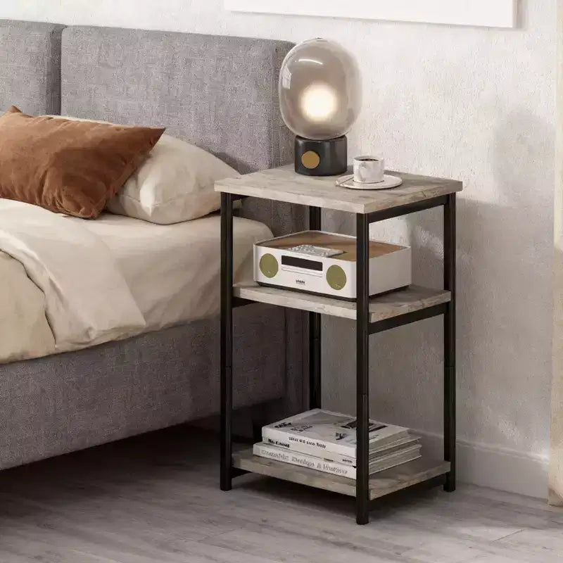 Table d'appoint à 3 niveaux en MDF noir et métal avec étagères de rangement ouvertes, 1 personne