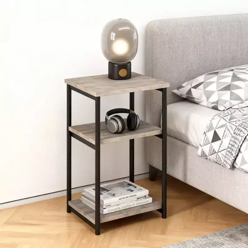 Table d'appoint à 3 niveaux en MDF noir et métal avec étagères de rangement ouvertes, 1 personne
