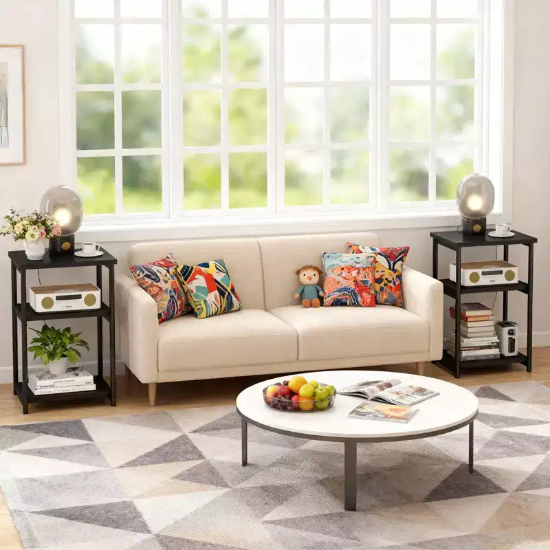 Table d'appoint à 3 niveaux en MDF noir et métal avec étagères de rangement ouvertes, 1 personne
