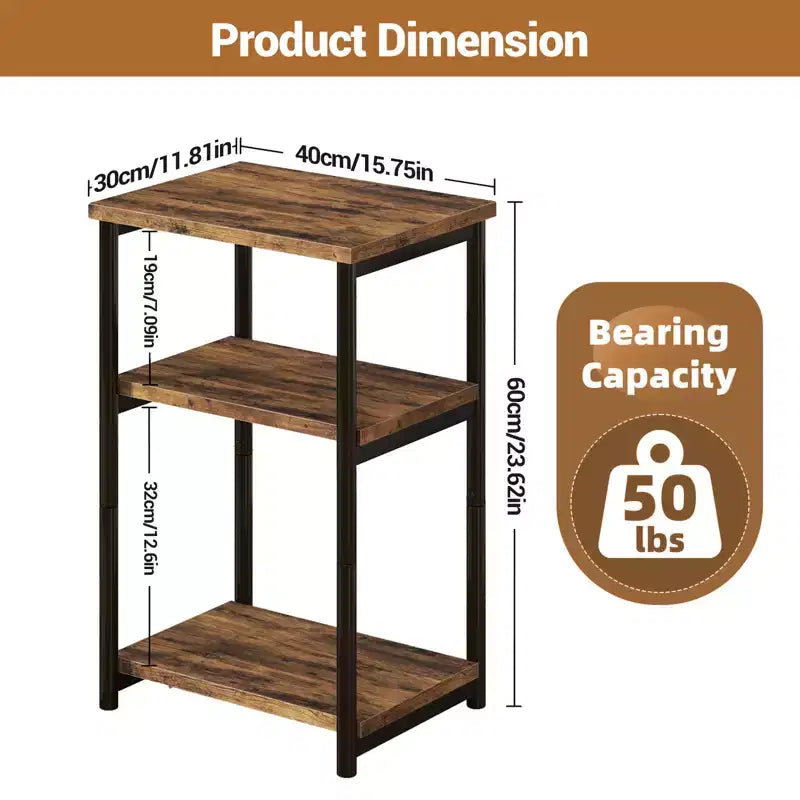 Table d'appoint à 3 niveaux en MDF noir et métal avec étagères de rangement ouvertes, 1 personne