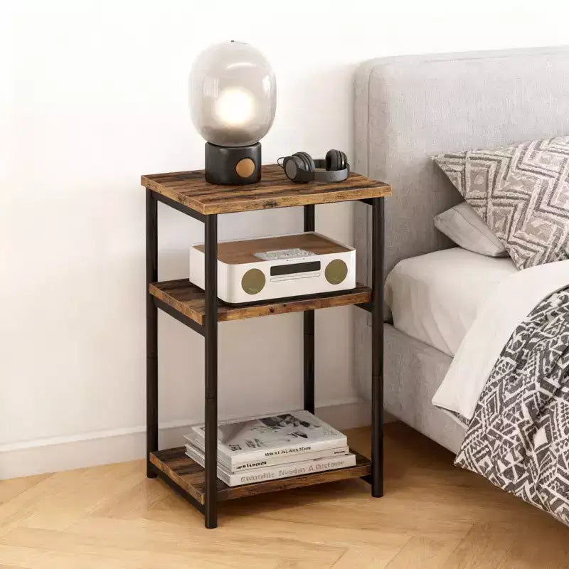 Table d'appoint à 3 niveaux en MDF noir et métal avec étagères de rangement ouvertes, 1 personne