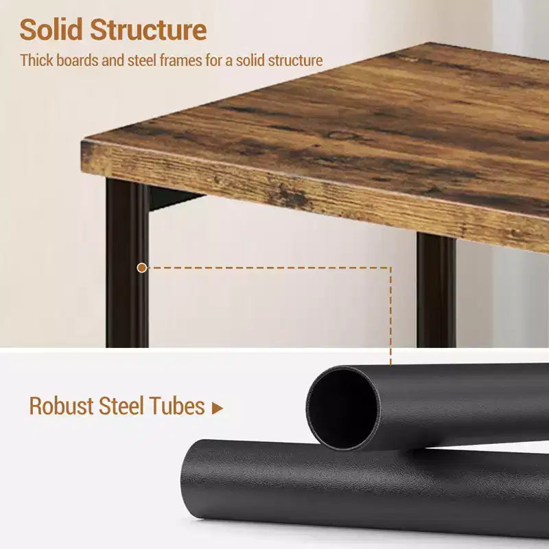 Table d'appoint à 3 niveaux en MDF noir et métal avec étagères de rangement ouvertes, 1 personne