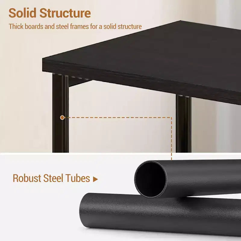 Table d'appoint à 3 niveaux en MDF noir et métal avec étagères de rangement ouvertes, 1 personne
