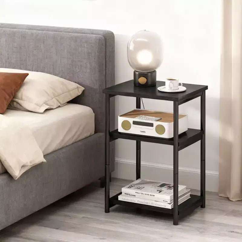 Table d'appoint à 3 niveaux en MDF noir et métal avec étagères de rangement ouvertes, 1 personne