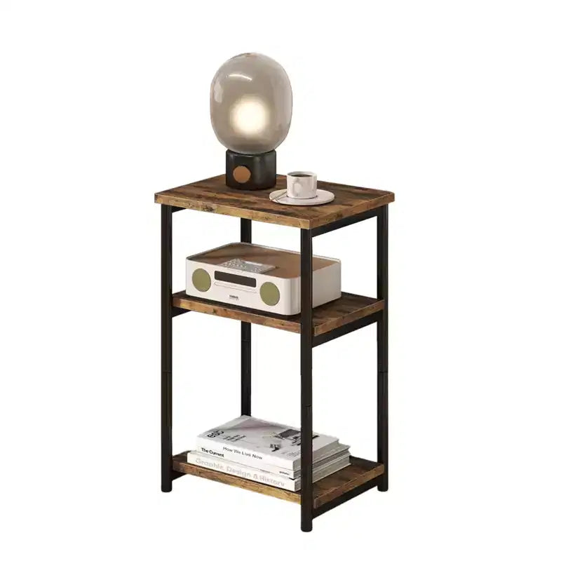 Table d'appoint à 3 niveaux en MDF noir et métal avec étagères de rangement ouvertes, 1 personne