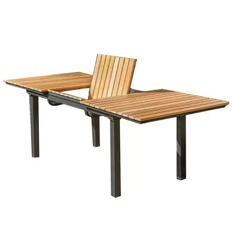 Table à manger extérieure extensible en teck marron et aluminium noir, 157-213 cm, 8 personnes