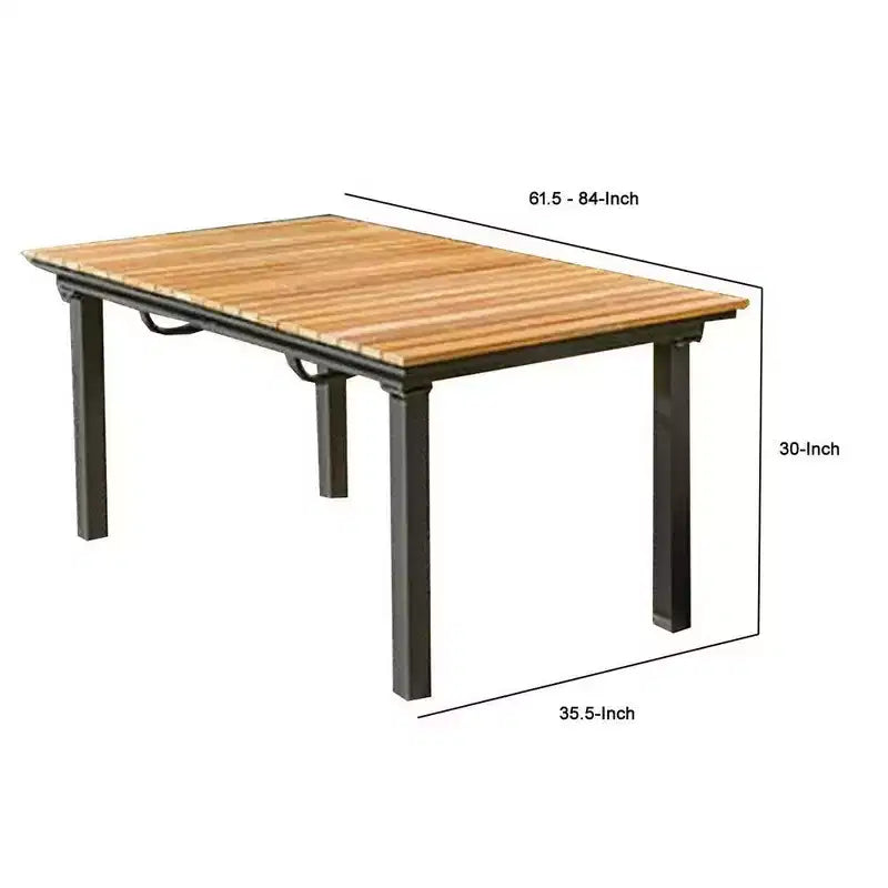Table à manger extérieure extensible en teck marron et aluminium noir, 157-213 cm, 8 personnes