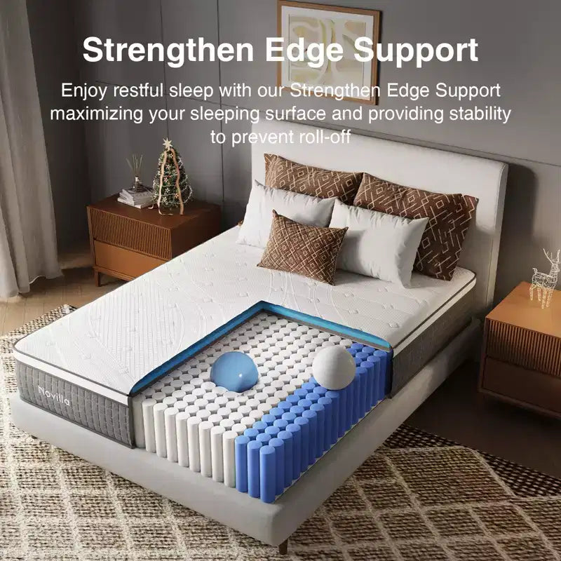 Matelas hybride en mousse à mémoire de forme blanche et ressorts ensachés, lit simple, 30,5 cm, fermeté moyenne