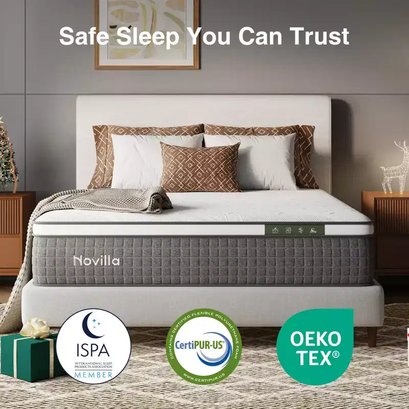 Matelas hybride en mousse à mémoire de forme blanche et ressorts ensachés, lit simple, 30,5 cm, fermeté moyenne