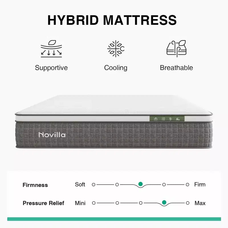 Matelas hybride en mousse à mémoire de forme blanche et ressorts ensachés, lit simple, 30,5 cm, fermeté moyenne