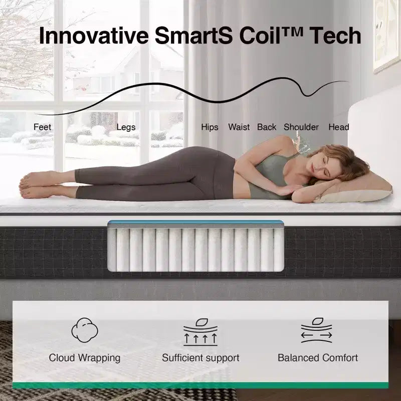 Matelas hybride en mousse à mémoire de forme blanche et ressorts ensachés, lit simple, 30,5 cm, fermeté moyenne