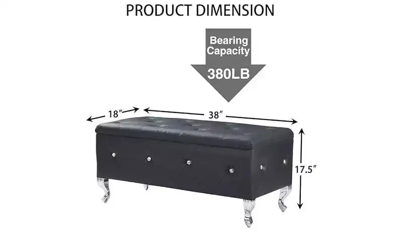 Banc de rangement capitonné en lin noir avec pieds en métal, 1 personne