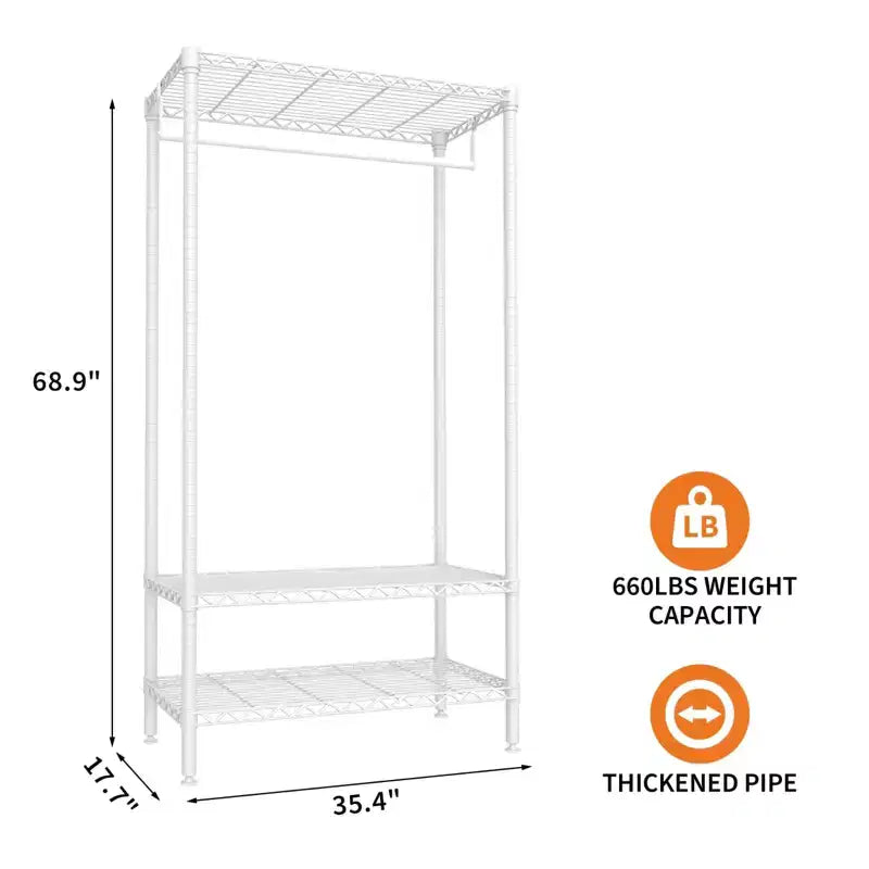 Portant à vêtements portable à 3 niveaux en métal blanc avec tringle de suspension, robuste