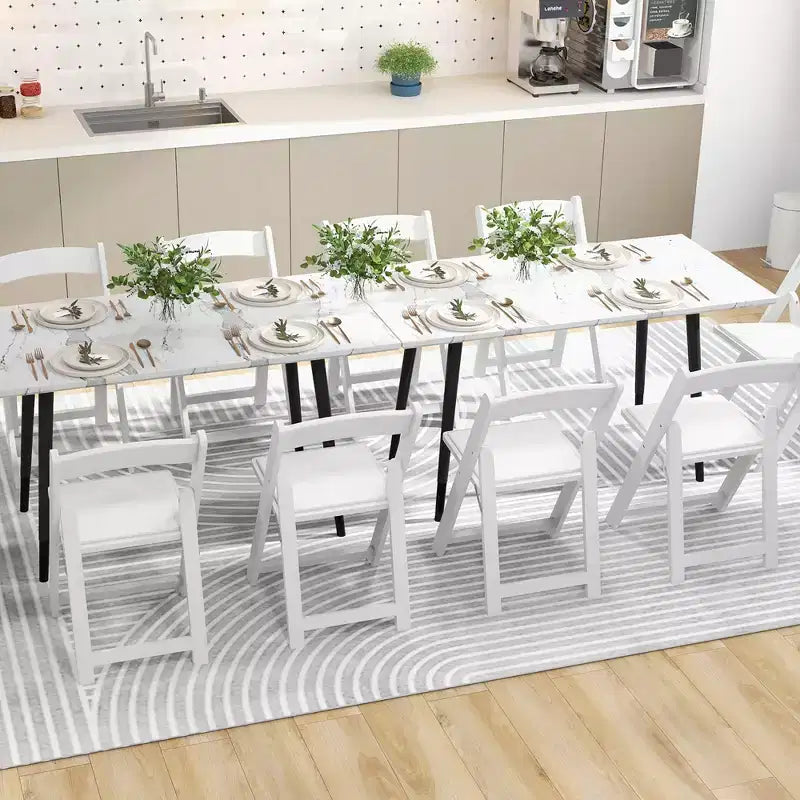 Chaise de salle à manger en similicuir blanc avec pieds en bois d'hévéa, lot de 16, pour 16 personnes
