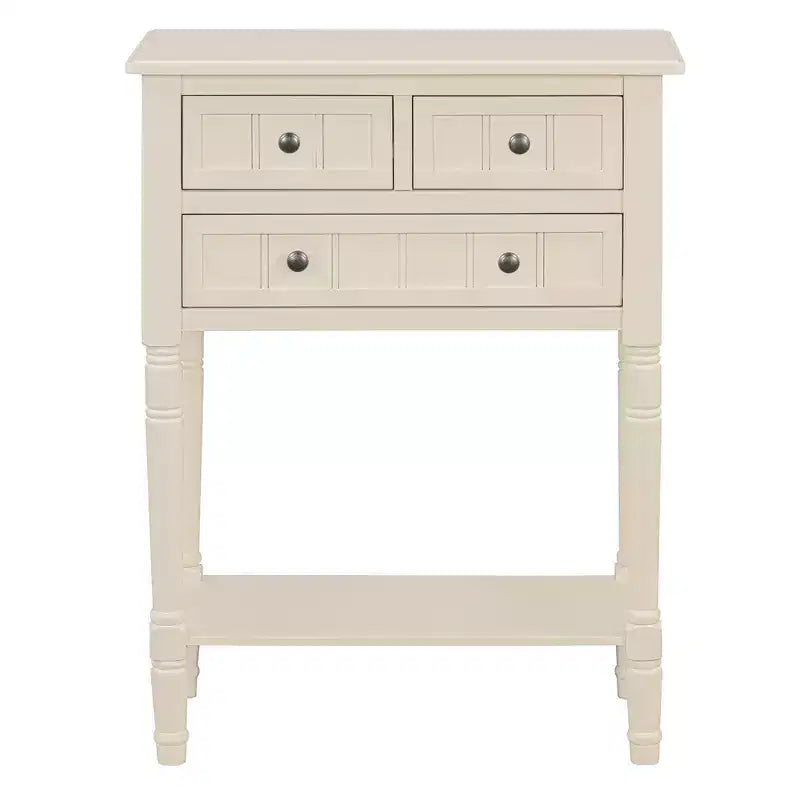 Console de style rétro en hévéa marron et MDF, avec 2 tiroirs et étagère inférieure, 1 personne