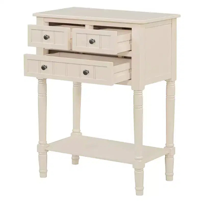 Console de style rétro en hévéa marron et MDF, avec 2 tiroirs et étagère inférieure, 1 personne