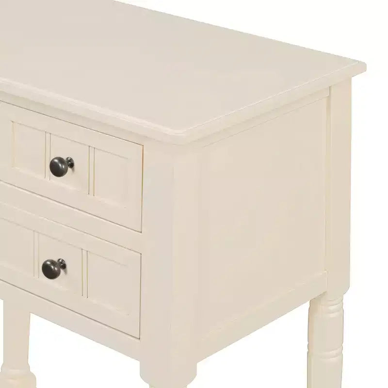 Console de style rétro en hévéa marron et MDF, avec 2 tiroirs et étagère inférieure, 1 personne