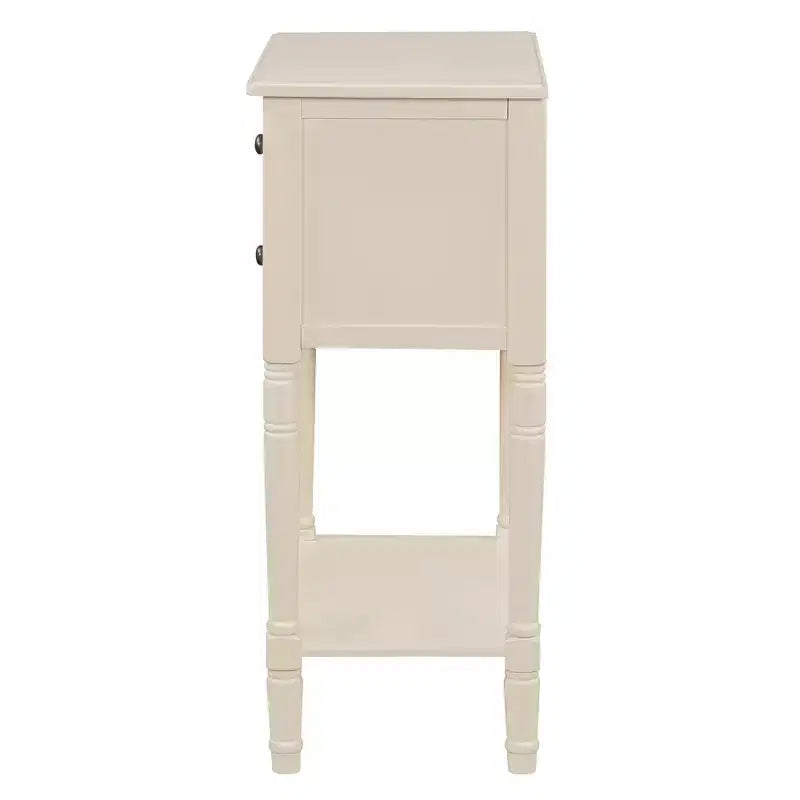 Console de style rétro en hévéa marron et MDF, avec 2 tiroirs et étagère inférieure, 1 personne