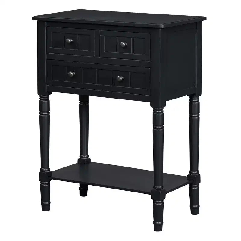 Console de style rétro en hévéa marron et MDF, avec 2 tiroirs et étagère inférieure, 1 personne
