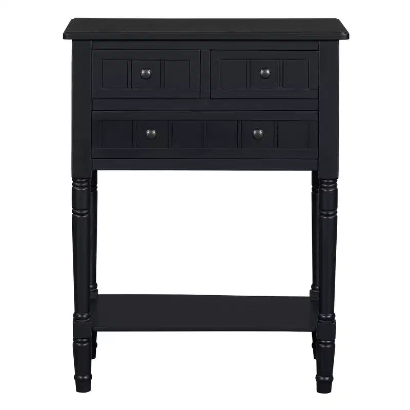 Console de style rétro en hévéa marron et MDF, avec 2 tiroirs et étagère inférieure, 1 personne