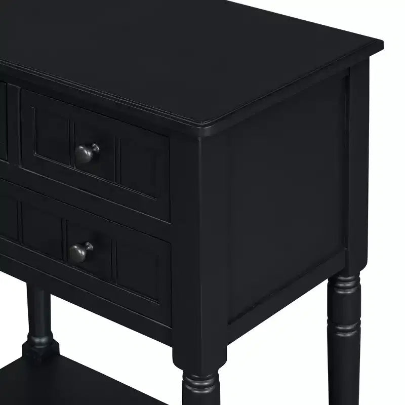Console de style rétro en hévéa marron et MDF, avec 2 tiroirs et étagère inférieure, 1 personne
