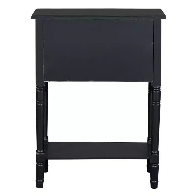 Console de style rétro en hévéa marron et MDF, avec 2 tiroirs et étagère inférieure, 1 personne