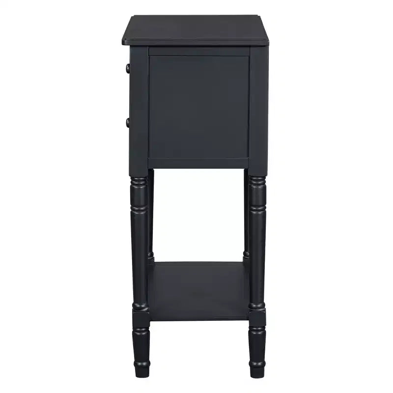 Console de style rétro en hévéa marron et MDF, avec 2 tiroirs et étagère inférieure, 1 personne