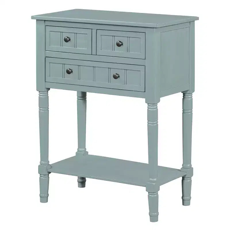 Console de style rétro en hévéa marron et MDF, avec 2 tiroirs et étagère inférieure, 1 personne