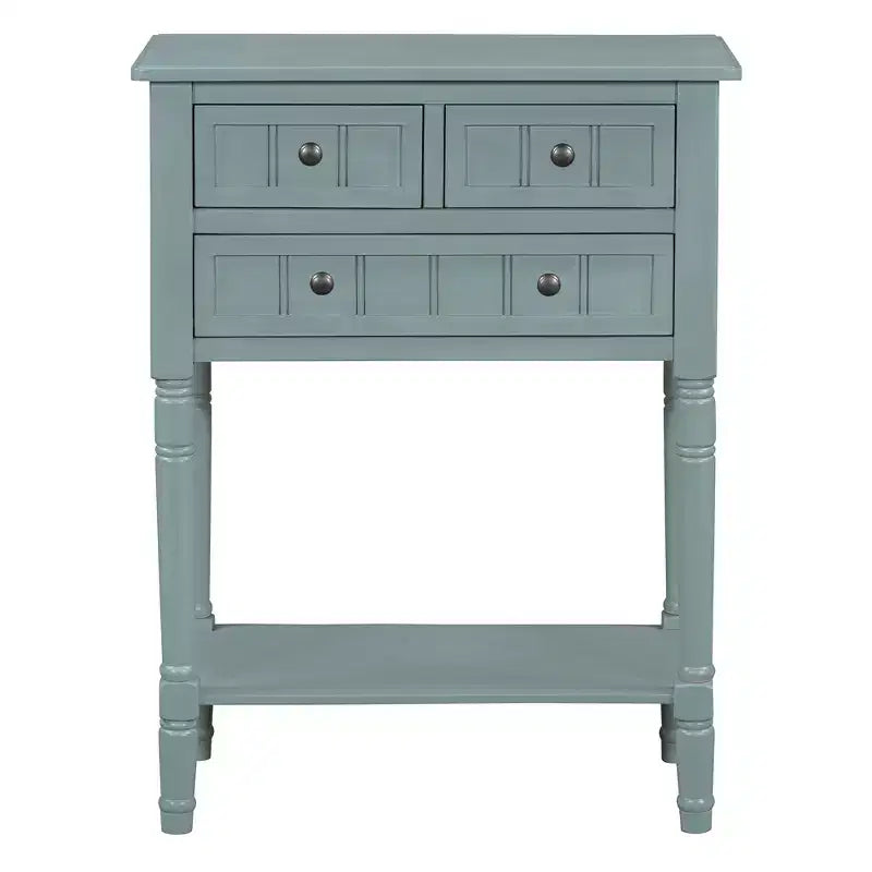 Console de style rétro en hévéa marron et MDF, avec 2 tiroirs et étagère inférieure, 1 personne