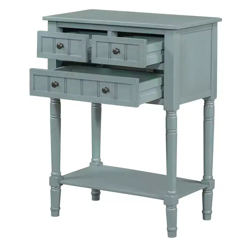 Console de style rétro en hévéa marron et MDF, avec 2 tiroirs et étagère inférieure, 1 personne