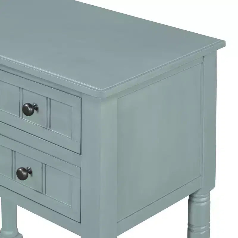 Console de style rétro en hévéa marron et MDF, avec 2 tiroirs et étagère inférieure, 1 personne