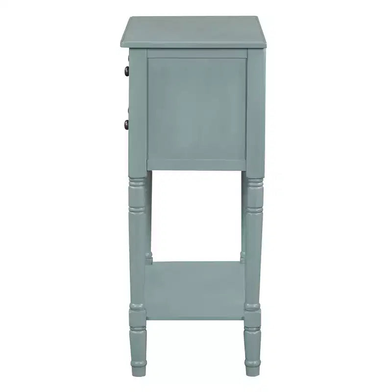 Console de style rétro en hévéa marron et MDF, avec 2 tiroirs et étagère inférieure, 1 personne