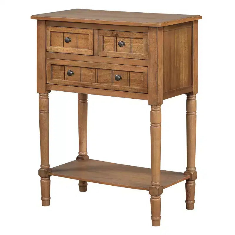 Console de style rétro en hévéa marron et MDF, avec 2 tiroirs et étagère inférieure, 1 personne