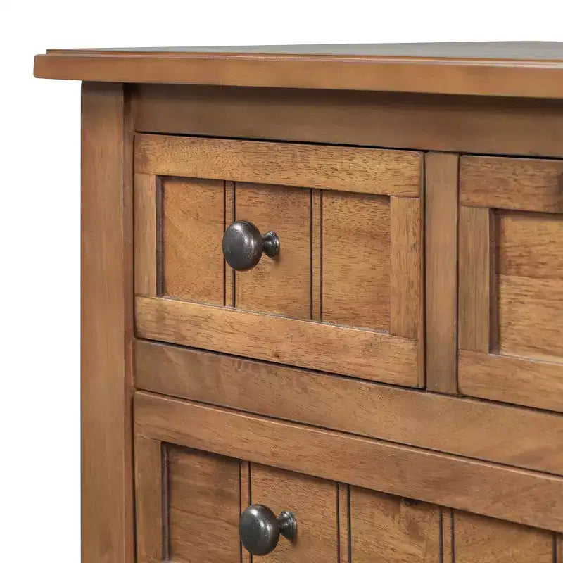 Console de style rétro en hévéa marron et MDF, avec 2 tiroirs et étagère inférieure, 1 personne