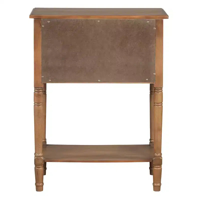 Console de style rétro en hévéa marron et MDF, avec 2 tiroirs et étagère inférieure, 1 personne