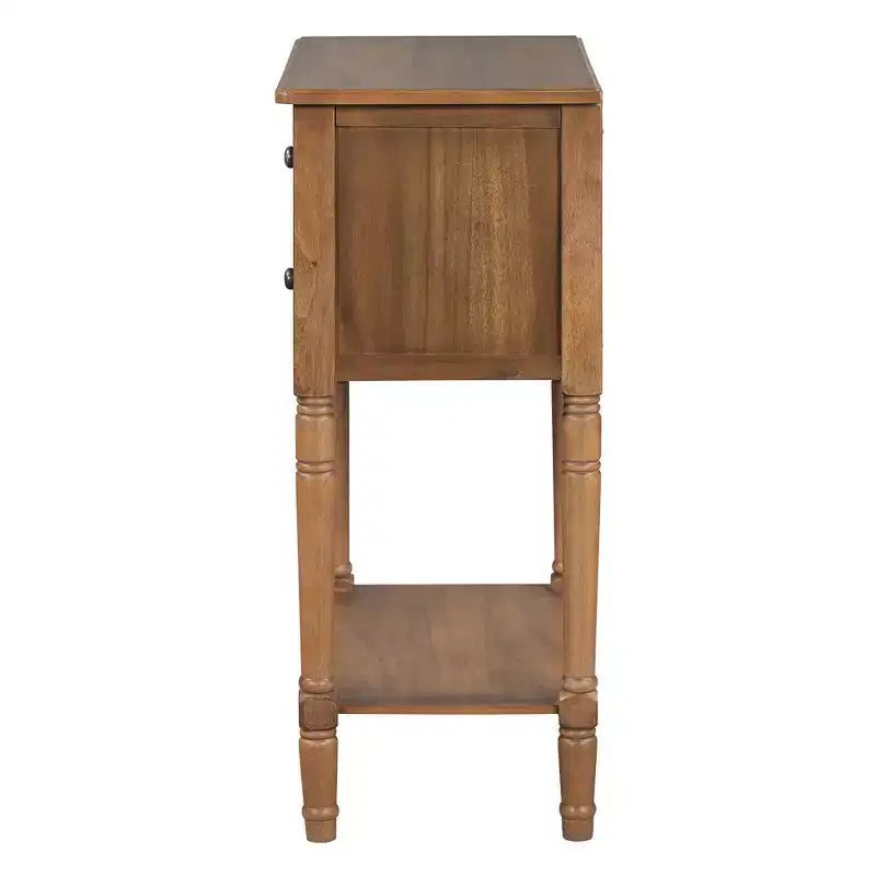 Console de style rétro en hévéa marron et MDF, avec 2 tiroirs et étagère inférieure, 1 personne