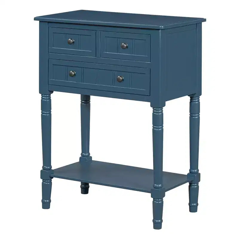 Console de style rétro en hévéa marron et MDF, avec 2 tiroirs et étagère inférieure, 1 personne