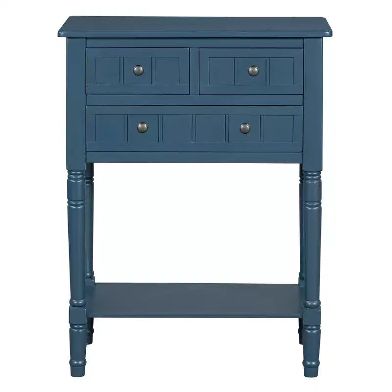 Console de style rétro en hévéa marron et MDF, avec 2 tiroirs et étagère inférieure, 1 personne