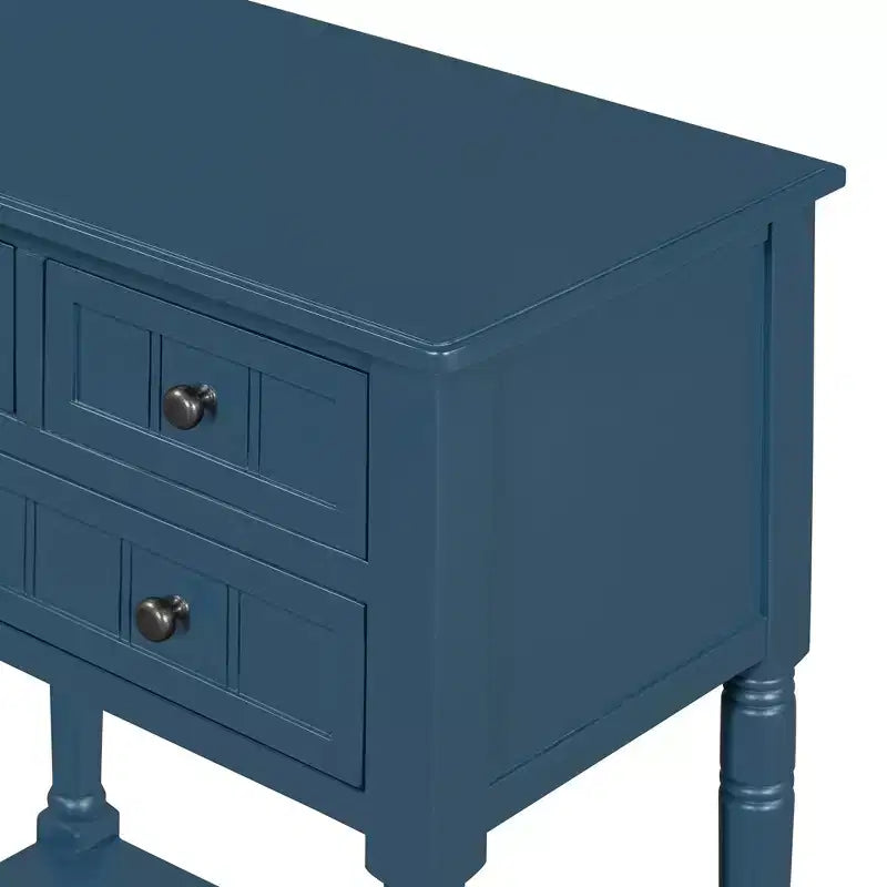 Console de style rétro en hévéa marron et MDF, avec 2 tiroirs et étagère inférieure, 1 personne