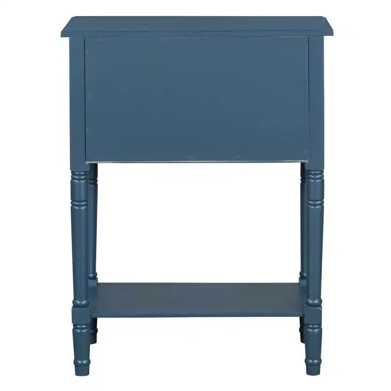 Console de style rétro en hévéa marron et MDF, avec 2 tiroirs et étagère inférieure, 1 personne