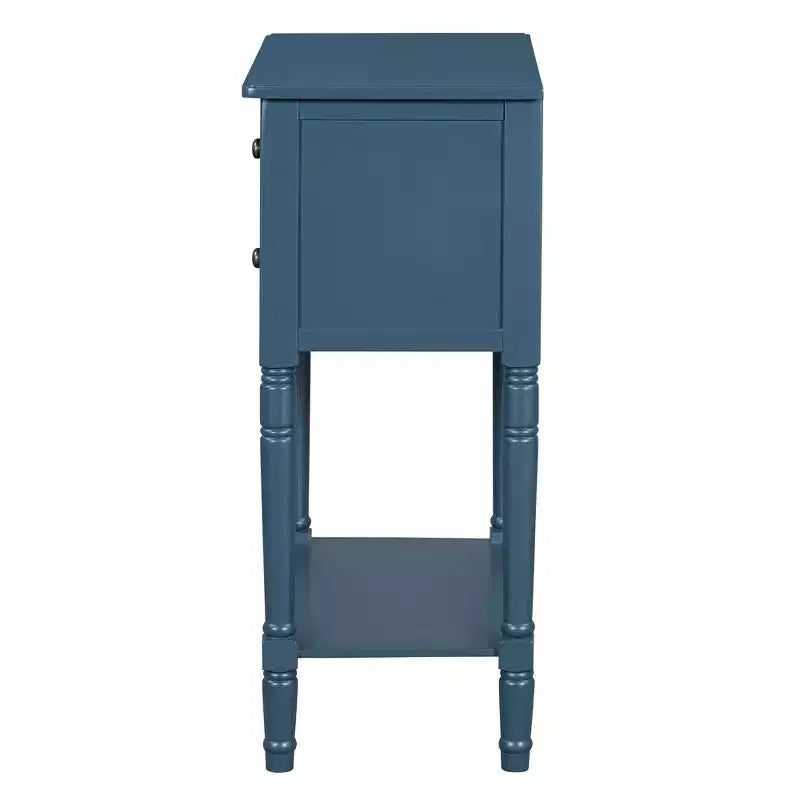 Console de style rétro en hévéa marron et MDF, avec 2 tiroirs et étagère inférieure, 1 personne