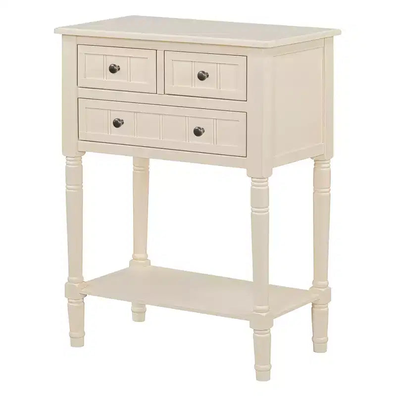 Console de style rétro en hévéa marron et MDF, avec 2 tiroirs et étagère inférieure, 1 personne