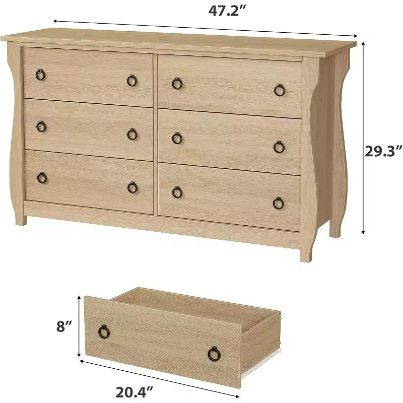 Commode à 6 tiroirs en bois blanc avec portes coulissantes, Large, 1 personne