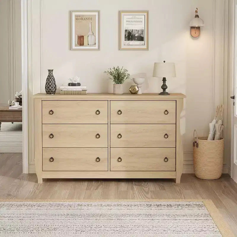 Commode à 6 tiroirs en bois blanc avec portes coulissantes, Large, 1 personne