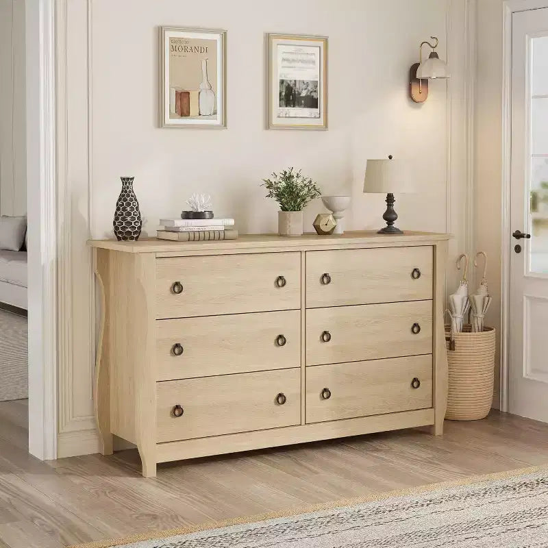 Commode à 6 tiroirs en bois blanc avec portes coulissantes, Large, 1 personne