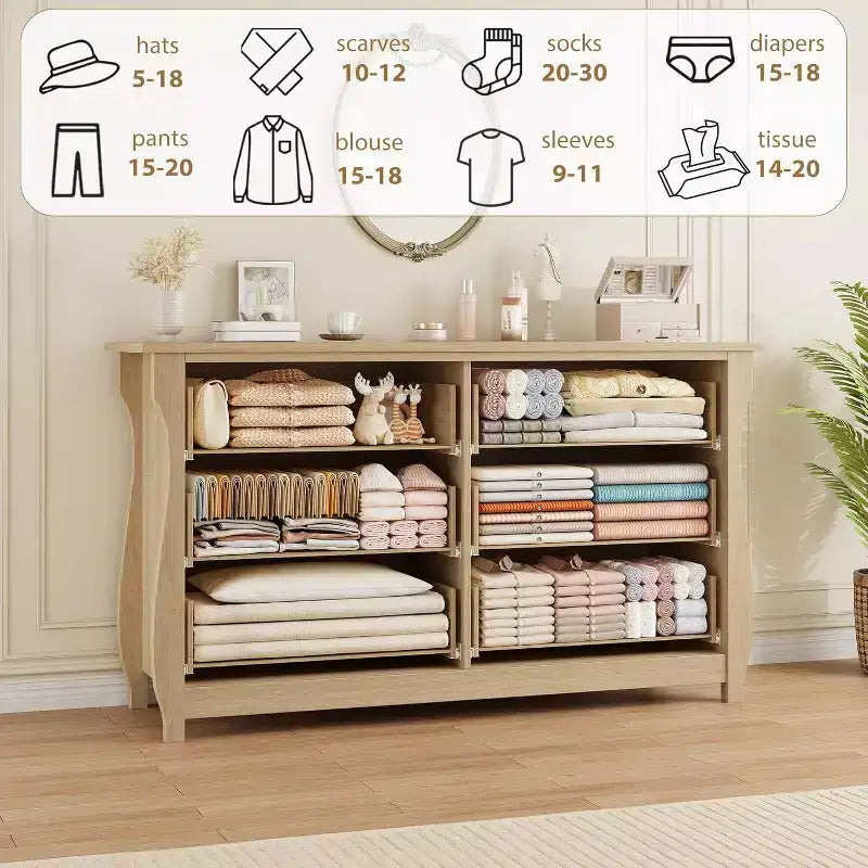 Commode à 6 tiroirs en bois blanc avec portes coulissantes, Large, 1 personne