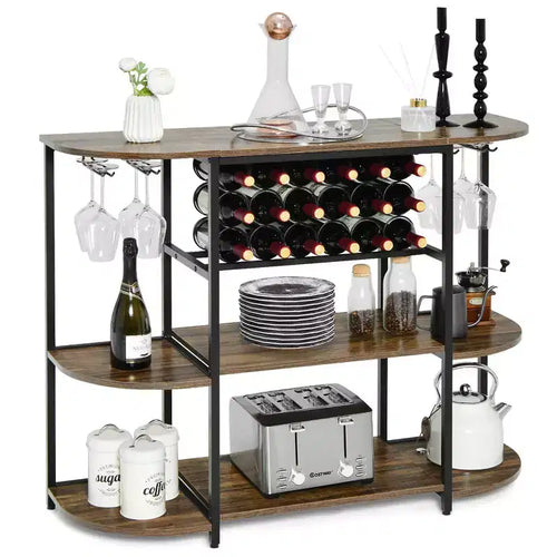 Costway Rack Table Coffee Bar Cabinet Freestanding Liquor Stand Glass Holder