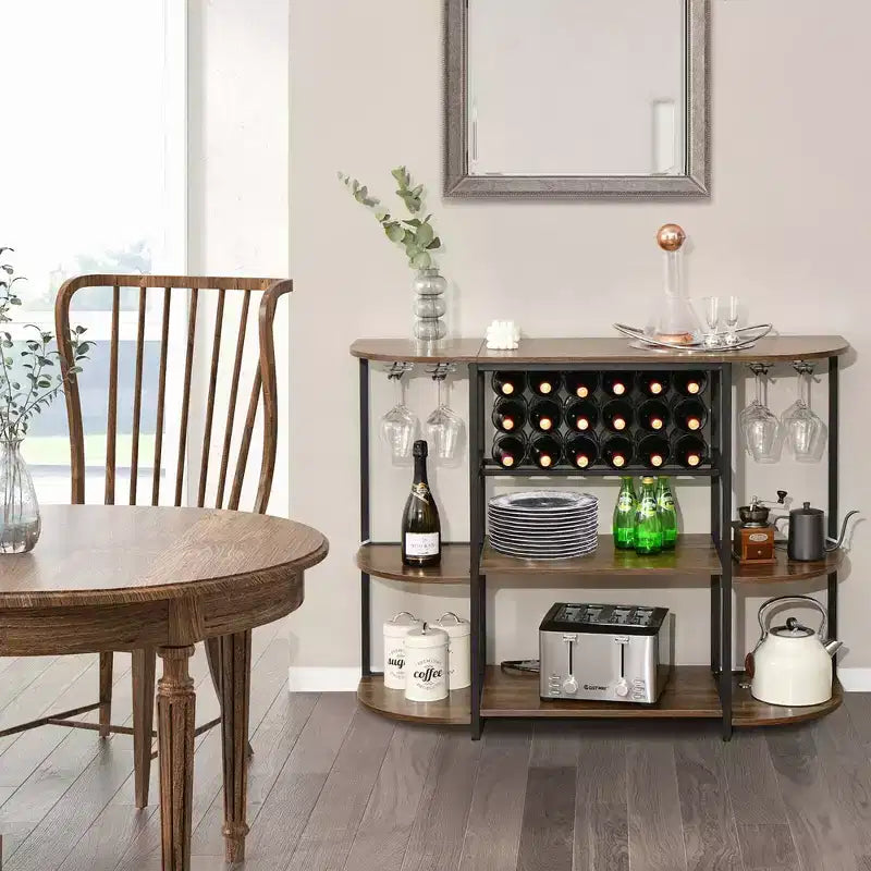 Meuble bar en métal noir avec casier à vin et porte-verres, 1 personne
